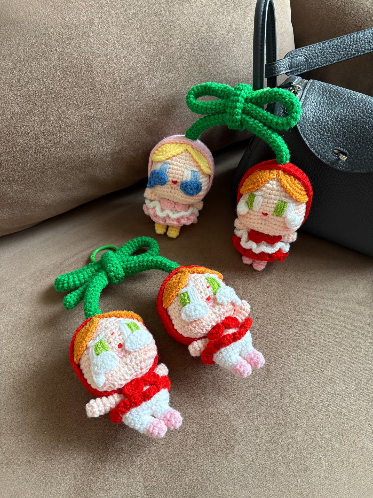 Crybaby Cherry Handmade Knit Keychain Charm Pendant