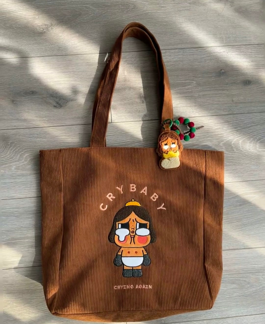 POP MART Crybaby Crying Again Series Brown Tote Bag