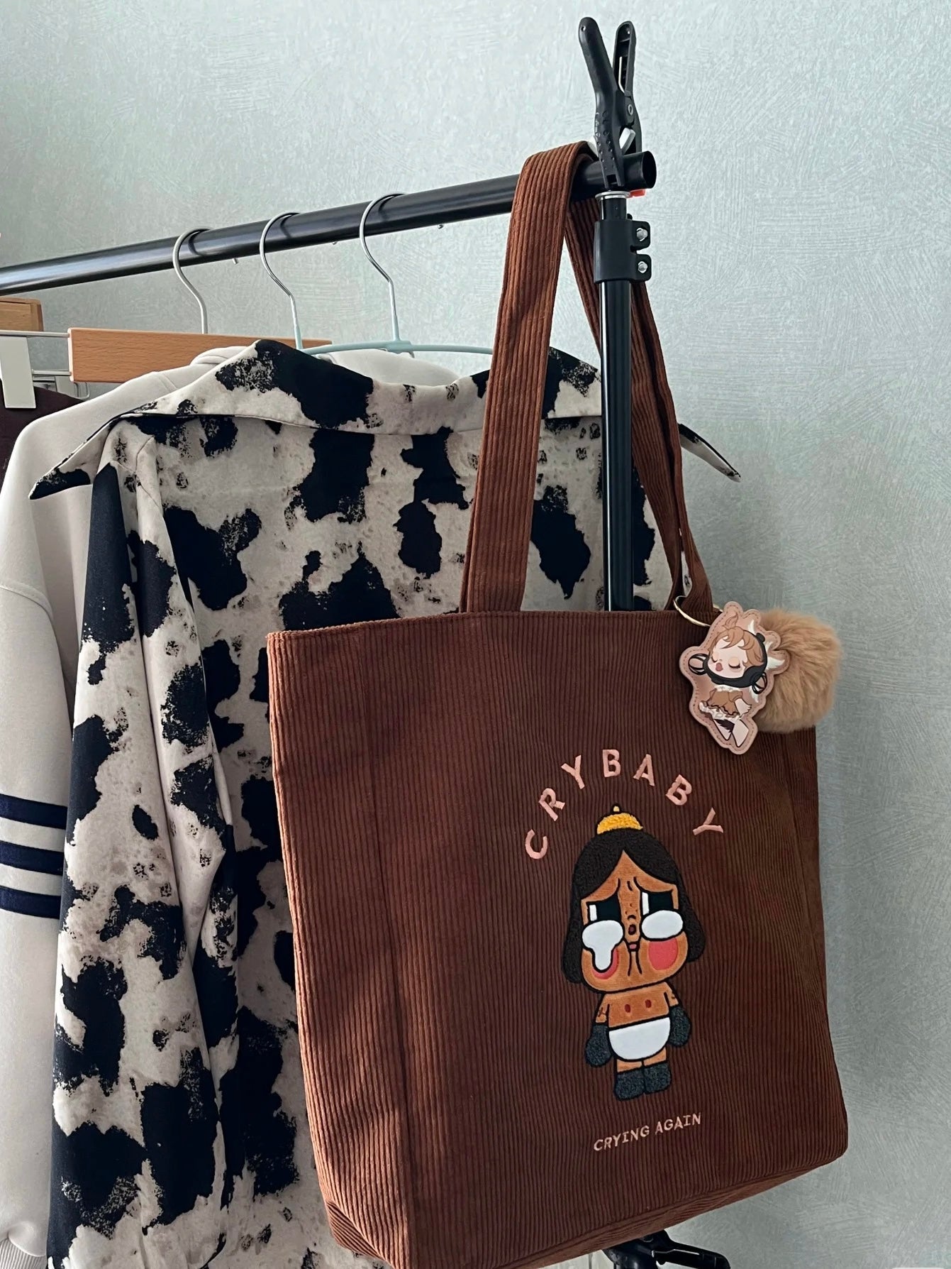 POP MART Crybaby Crying Again Series Brown Tote Bag