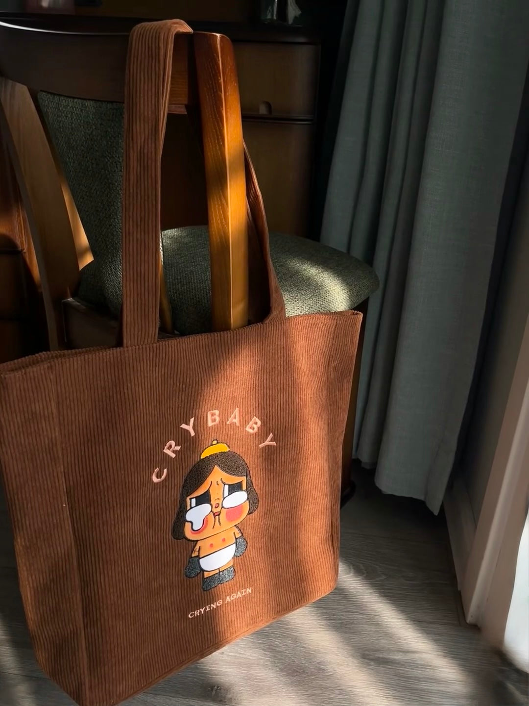 POP MART Crybaby Crying Again Series Brown Tote Bag